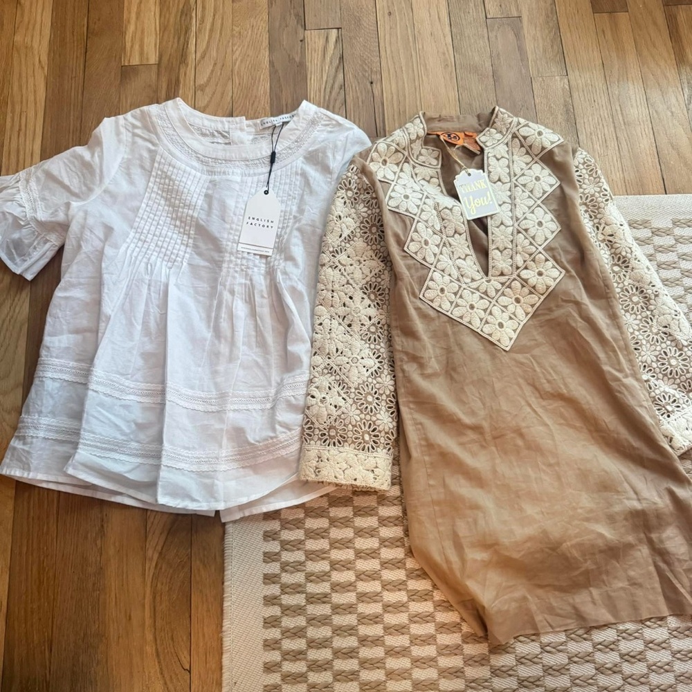 White English Factory top and beige and cream Tory Burch top. NEW WITH TAGS